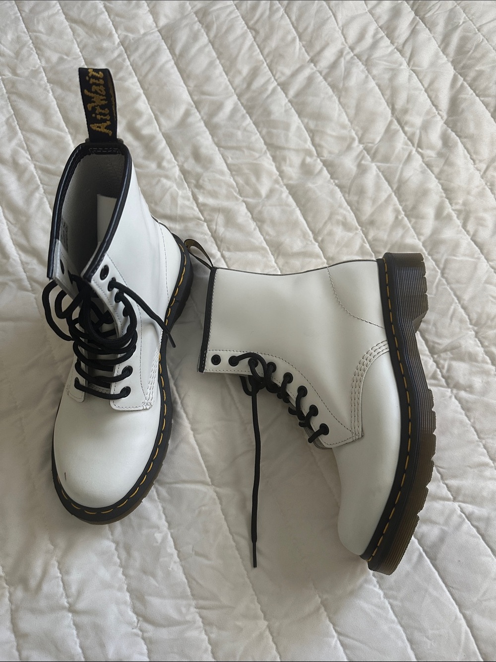 Dr. Martens White Lace-Up Combat Boots with Black Trim - Picture 2 of 10